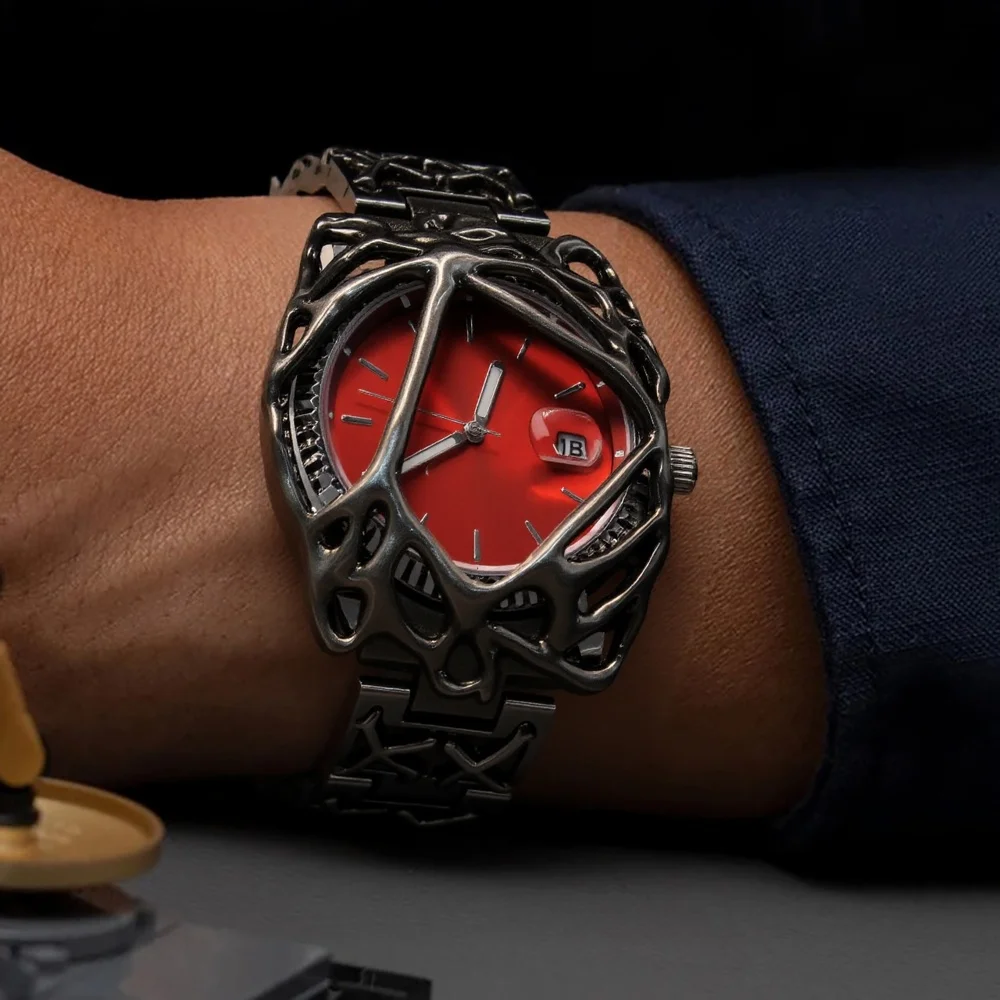 

Y2k Unisex Red Scale Dial Quartz Watch Men Black Antique Alabaster Style Men Watch High Quality Original Unique Creative Clock