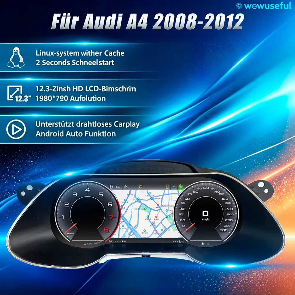 Image of Digitales Armaturenbrett für Audi A4 Baujahr 2008-2012 Virtuelles Cockpit Instrumententafel Tachometer