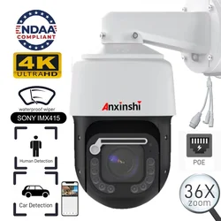 Anxinshi 4K 8MP 30fps IP PTZ Waterdichte ruitenwissercamera POE Outdoor Human Tracking 36x optische zoom NDAA RTMP ONVIF HIK-protocol