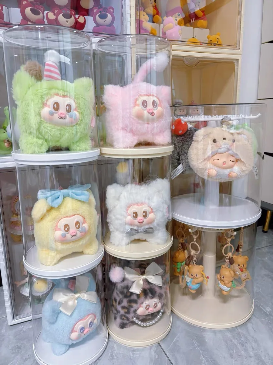 Caja de exhibición de colgante Labubu, caja ciega de almacenamiento de muñeca Labubu transparente giratoria, exhibición de almacenamiento a prueba de polvo y humedad