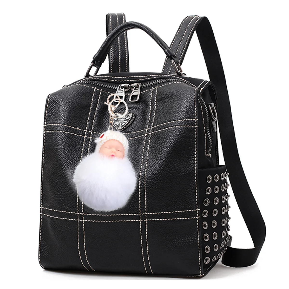 

Sleeping Baby Ball Pompom Pendant Key Chain Light Pink Car Bag Keyring Cute Soft Charm for Handbag Backpack Wallet Organizer