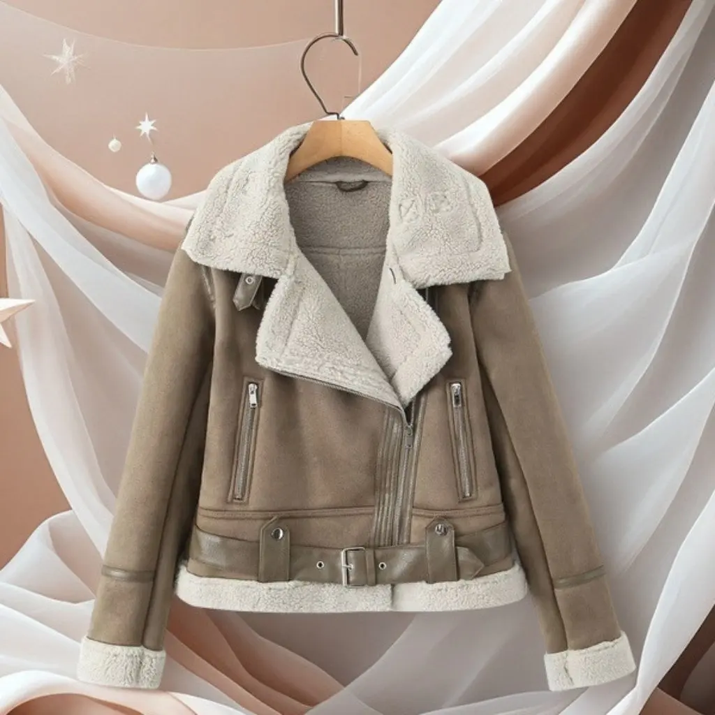 Damska ciepła kurtka z imitacji skóry, podszyta polarem, w stylu europejskim i amerykańskim, ocieplana bawełną i kaszmirem, pogrubiona odzież wierzchnia.