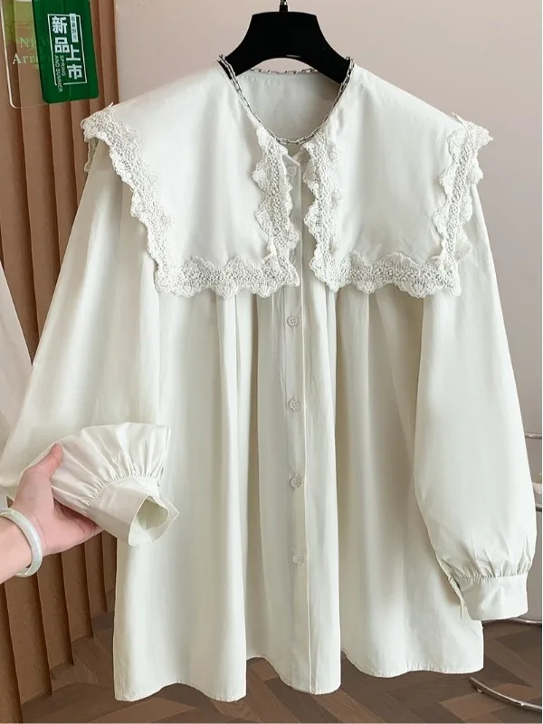 

Модное свободное длинное платье с кружевным воротником в стиле куклы для женщин, дышащее, комфортное, в корейском стиле, весна-осень, модное