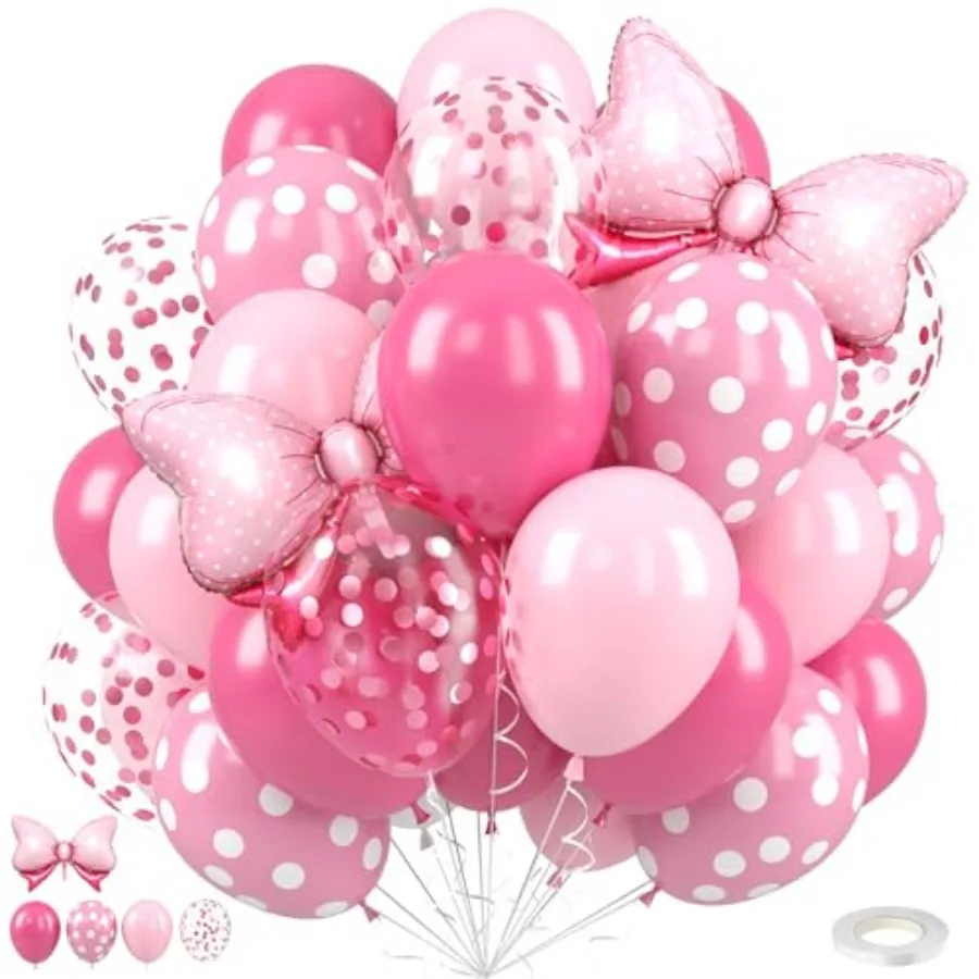 

Balloons, 12 Inch Hot Rose Dots Foil Balloon and Confetti Balloons with Ribbon, for Girls Birthday Baby Shower Decoration Birth
