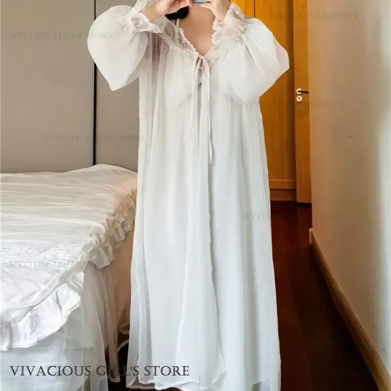 أنثى أسود طويل Twinset رداء مجموعة فستان سهرة الربيع الصيف منظور شبكة البشكير كيمونو ثوب النوم مثير حجم كبير ملابس منزلية