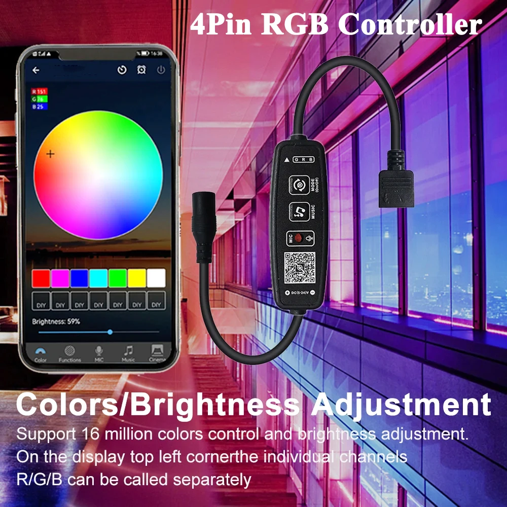 

DC5-24V Bluetooth Mini RGB Controller 4Pin Button/Phone APP Wireless Control Music Group Feature For 5050 2835 5730 LED Strip