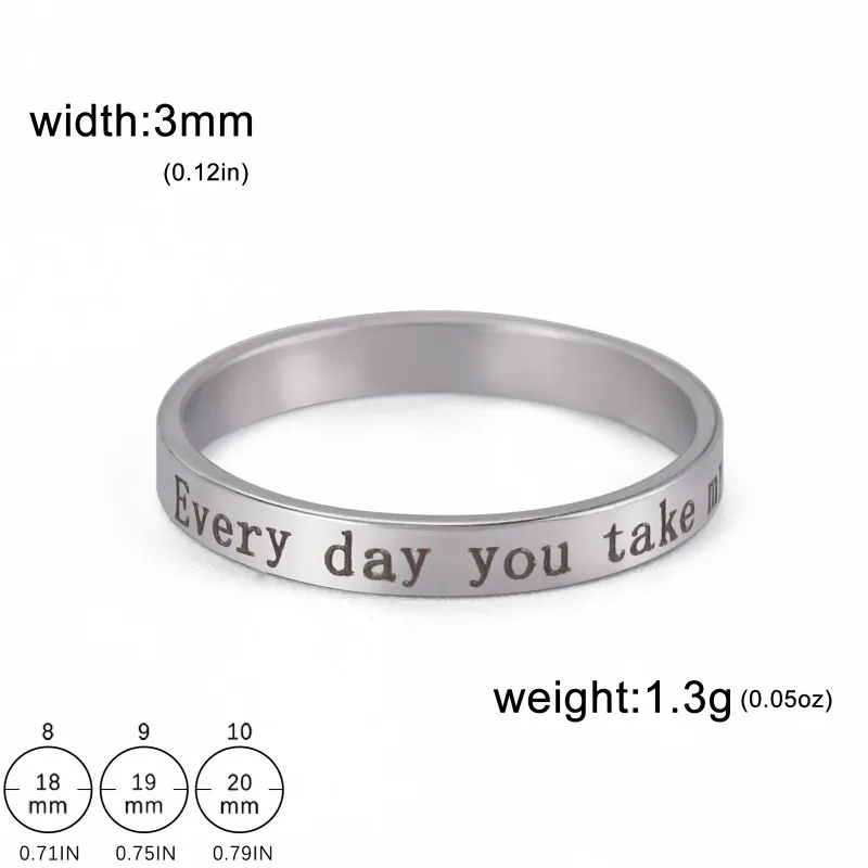 Simple Corrosion Engraving Every Day You Take My Breath Away Ring Stainless Steel Letter Ring for Women Men Couple Jewelry Gift