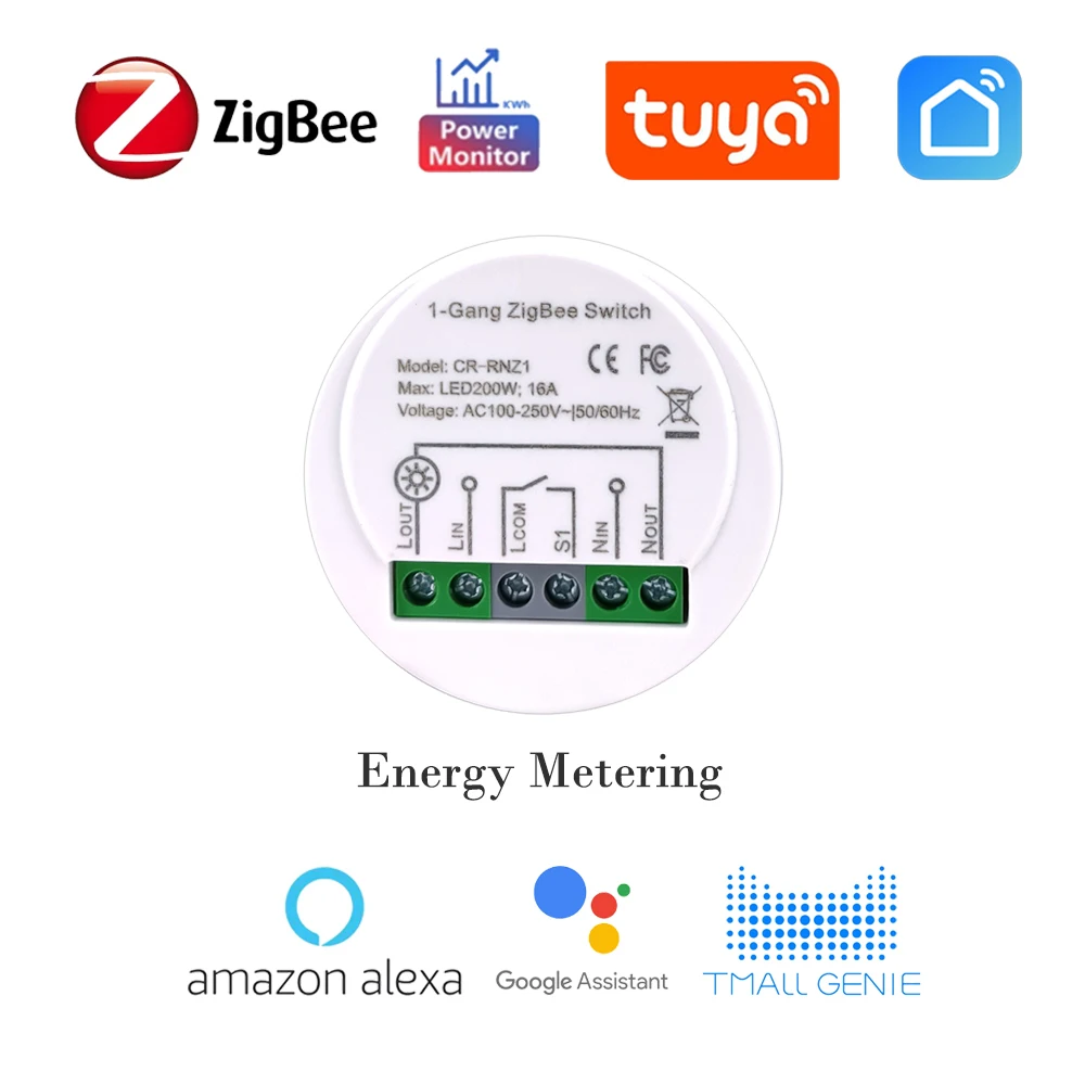 

COLOROCK Energy Monitor Switch ZigBee 16A 90-250V AC Tuya Smart Life App Works with Alexa Google Home Voice Control