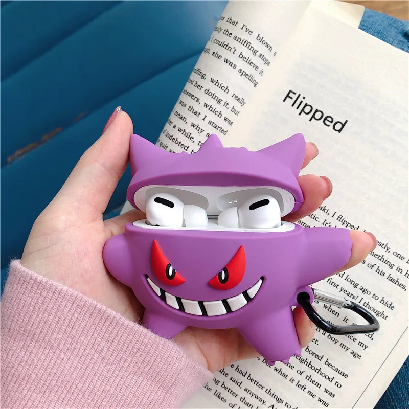 Para Funda Airpods 1 2 3 4, Funda de Pokemon Purple Gengar para Airpods Pro 2, Funda de auriculares de Anime de silicona 3D para niños Funda