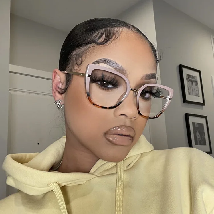 Cat Eye Anti Blue Light Myopia Glasses Classical Optical Glasses Women Metal Temple Customized Brand Design Prescription Glasses