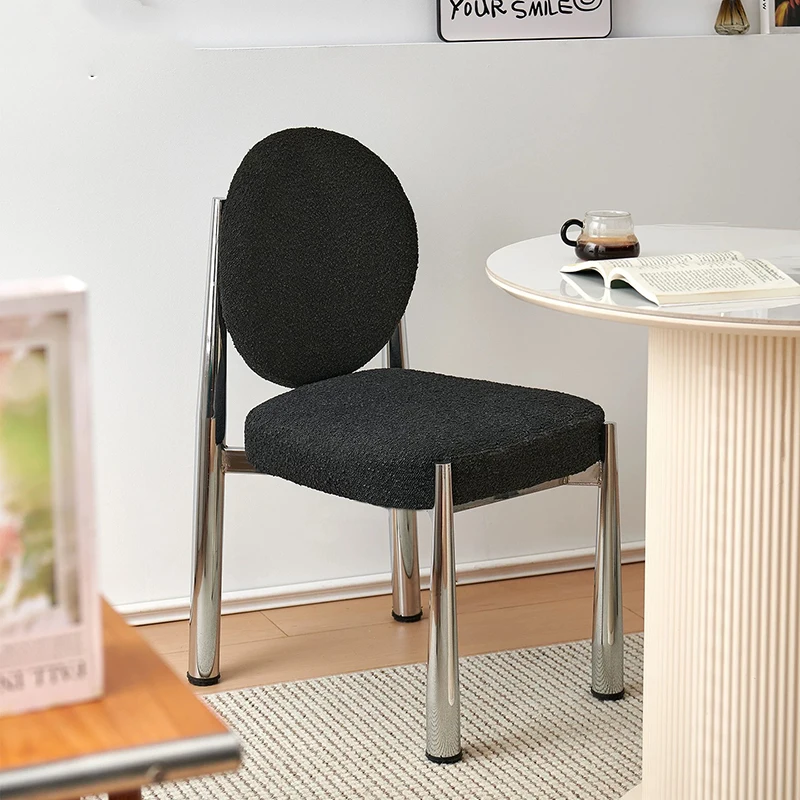 

Metal Backrest Chair,Leisure Living Room Chair,Bedroom Dressing Stool,Lamb Fleece Dining Stool,Nordic Art Furniture,Mobile Seats