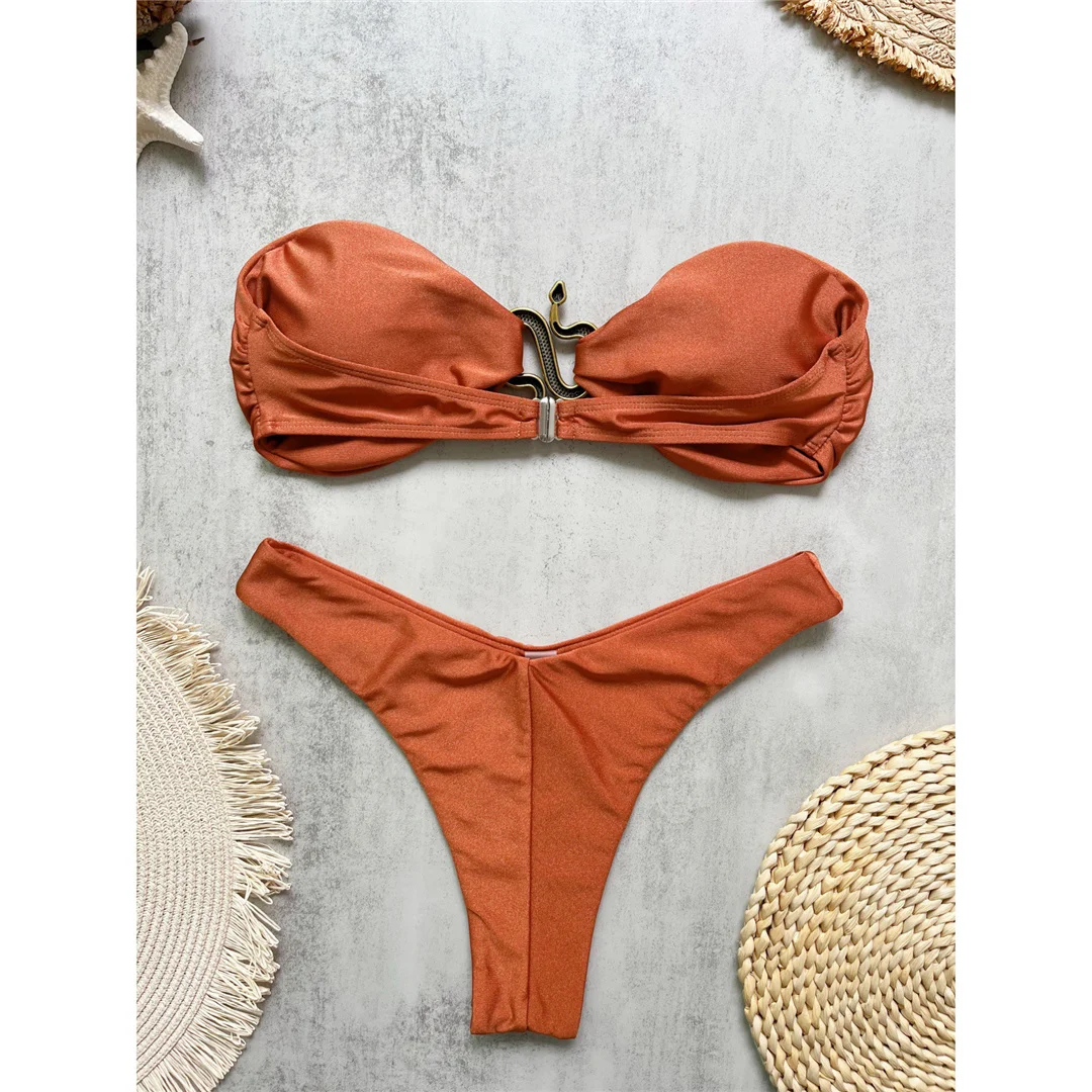 10 Farben Bandeau Metall-Schlangen-Bikini Damen-Badeanzug Zweiteiliger Bikini-Set mit Polsterung Badebekleidung Badeanzug V8249 – Detail 23