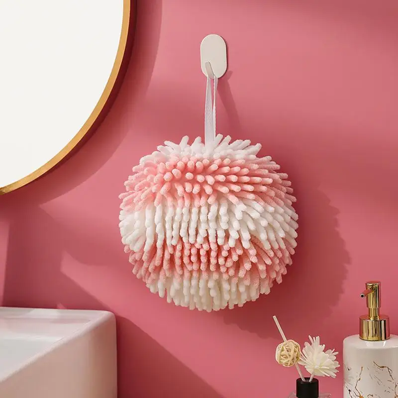 Colorful Chenille Hand Towels Ball With Hanging Loops Quick Dry Soft Absorbent Microfiber Towels For Kitchen Bathroom