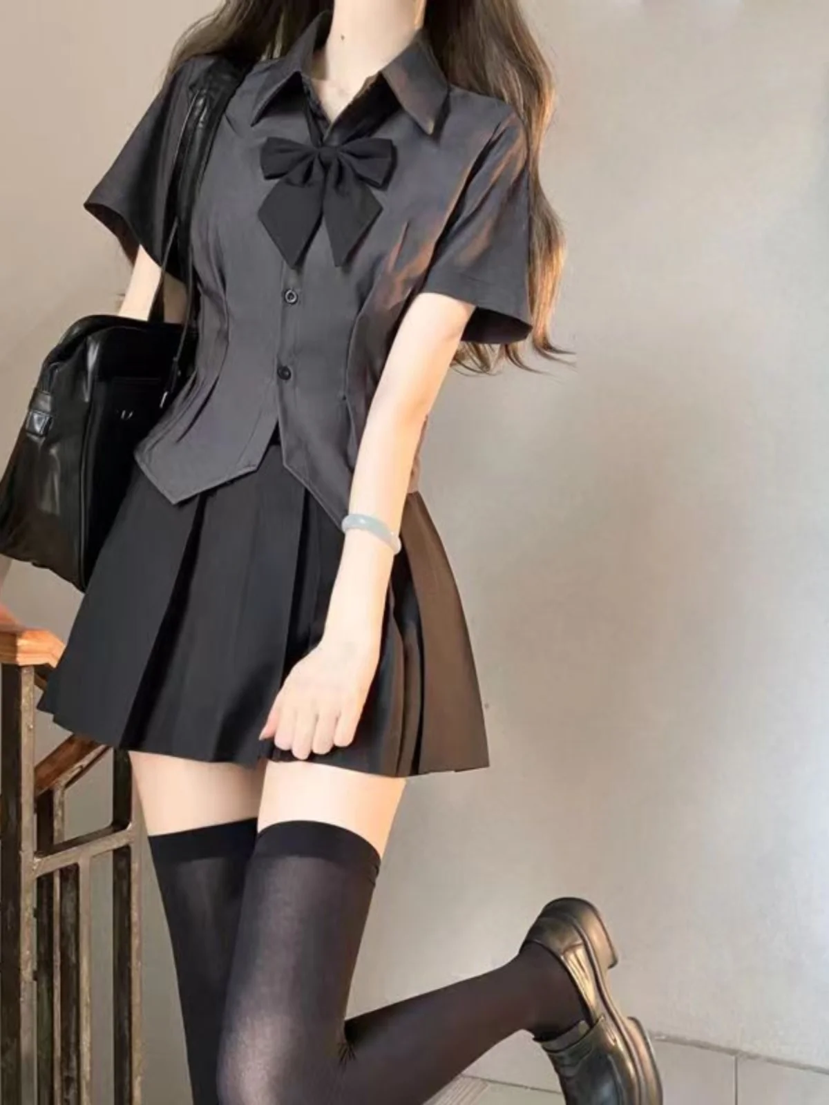 

White Elastic Waist irt ort Sve JK orm Set Women's Faion Summer Outfit Tee Pieces Polyester Collar Button