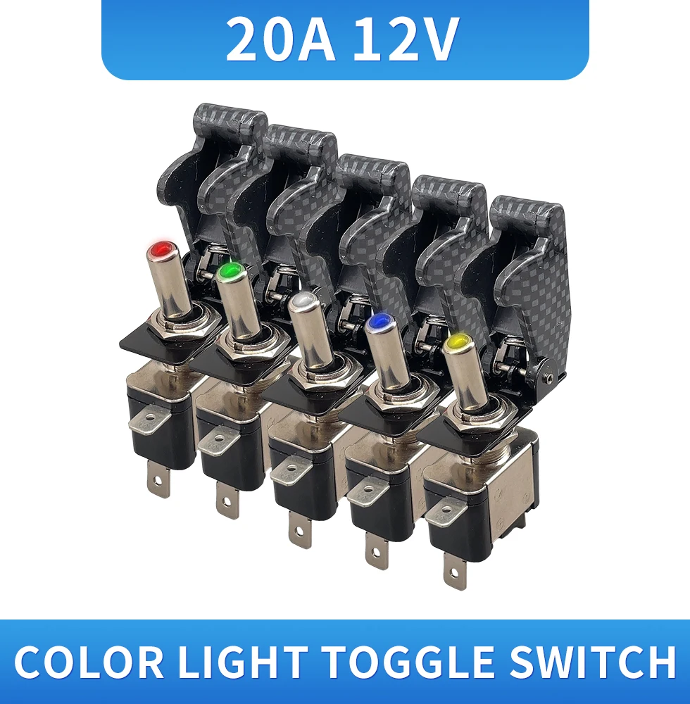 New 20A 12V LED toggle switch Illuminated Toggle Switch Control ON/OFF + Aircraft Missile Style Flip Up Cover XW