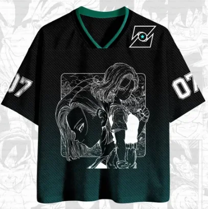 Dragon Ball Printing Network Eye Clothes Quick Drying V-neck Anime Neon Luminous Artificial Person 17&18 Pattern Sports Shirt