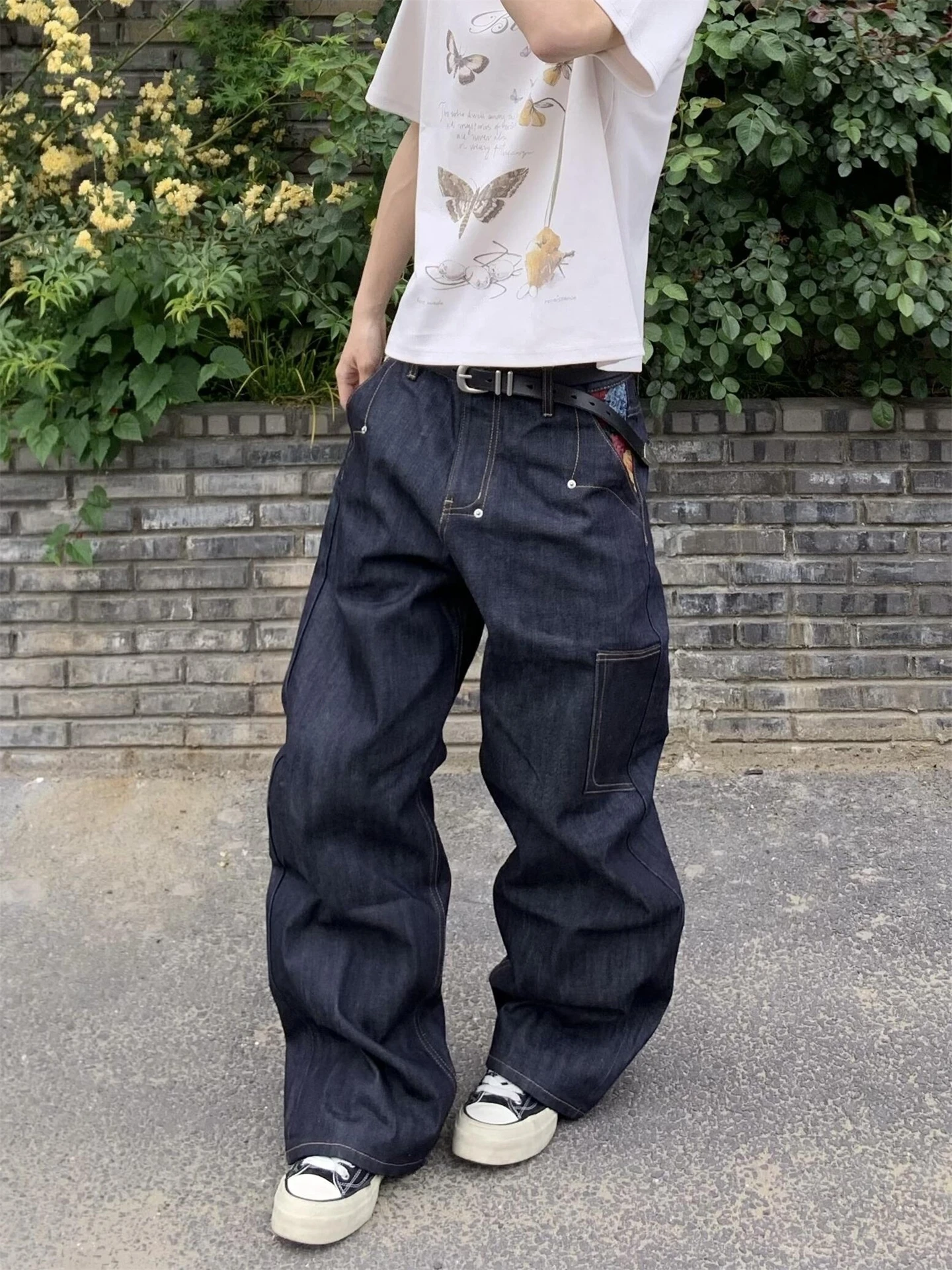 American Retro Washed Original Cowboy Men's Workwear Jeans Loose Straight Leg Wide Leg Long Trousers Fashionable Brand