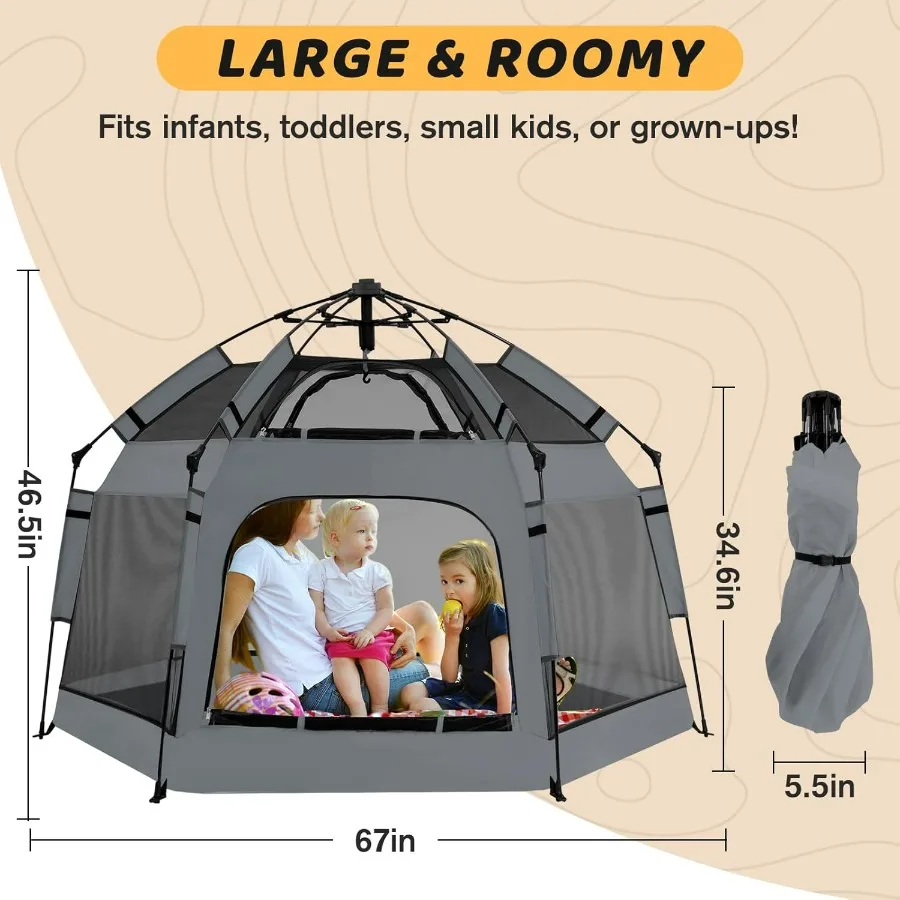 روضة أطفال منبثقة للأطفال مع قفل أمان مظلة روضة أطفال خارجية مع 6 أوتاد أرضية و6 حصص رمل للحماية من الأشعة فوق البنفسجية B #4