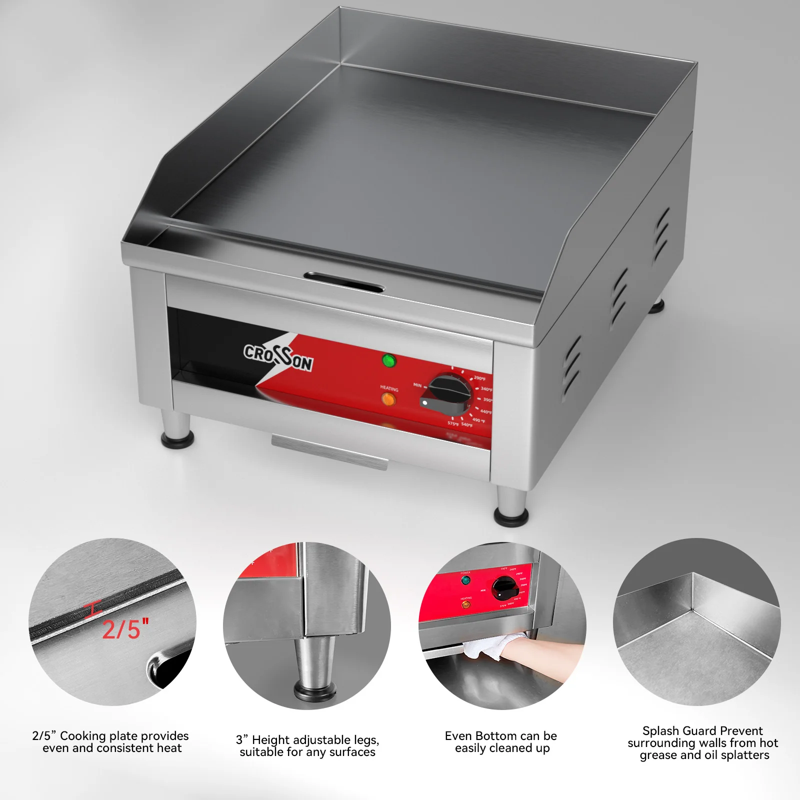 

For 40*40CM Commercial Electric Countertop Griddle, Flat Grill with Non-Stick 10MM Thick Iron Cooktop for Restaurant m