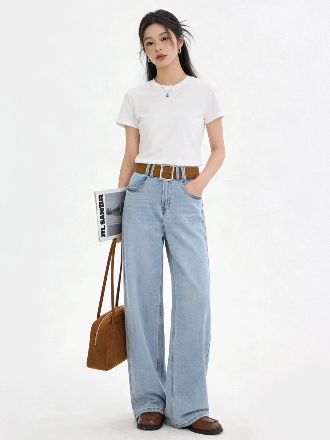 

Новые корейские джинсы-клеш для ранней весны: простые, универсальные, мягкие, свободные, струящиеся, стройнящие, модные длинные брюки.