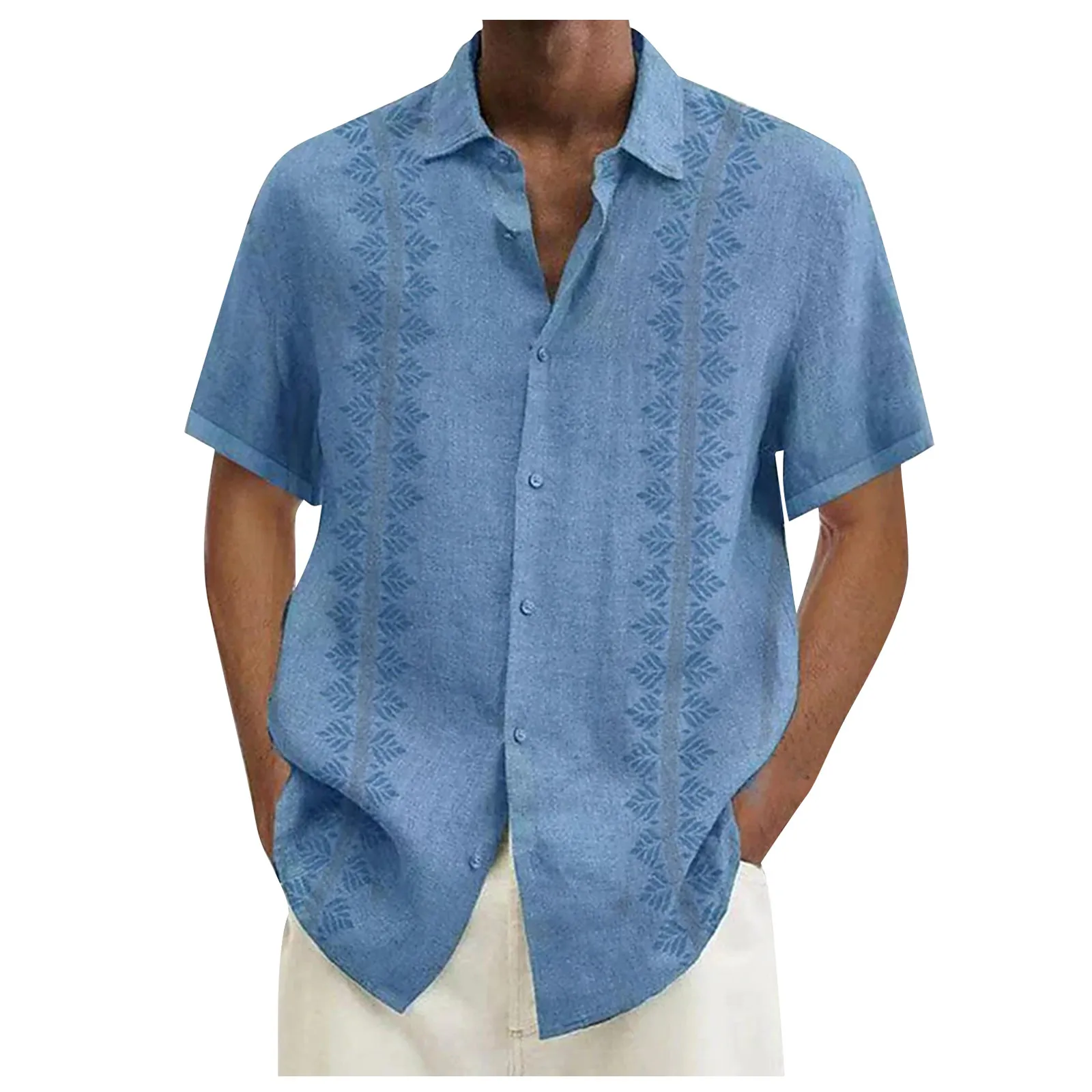 Cotton Linen Men Short-Sleeve Shirts Summer Solid Color Stand-Up Collar Casual Beach Style Plus Size Men Shirts M-5xl Hot Sale