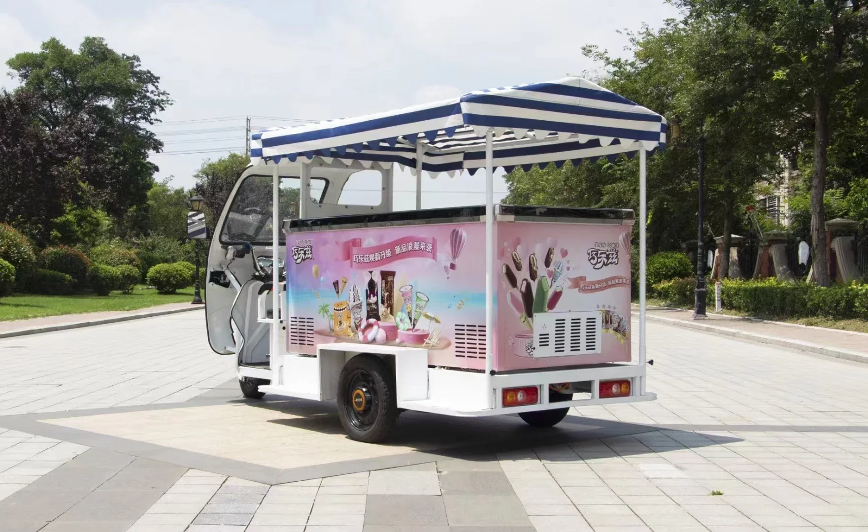 Customized mobile stall electric tricycle with covered goods electric tricycle three-wheeled transport vehicle