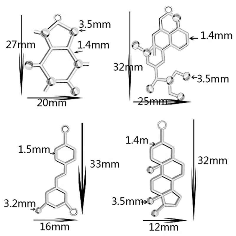 Dopamine/Serotonin/Caffeine/Oxytocin Molecule Necklace  Women Science Chemistry Charms Making For Pendant Jewelry Accessories