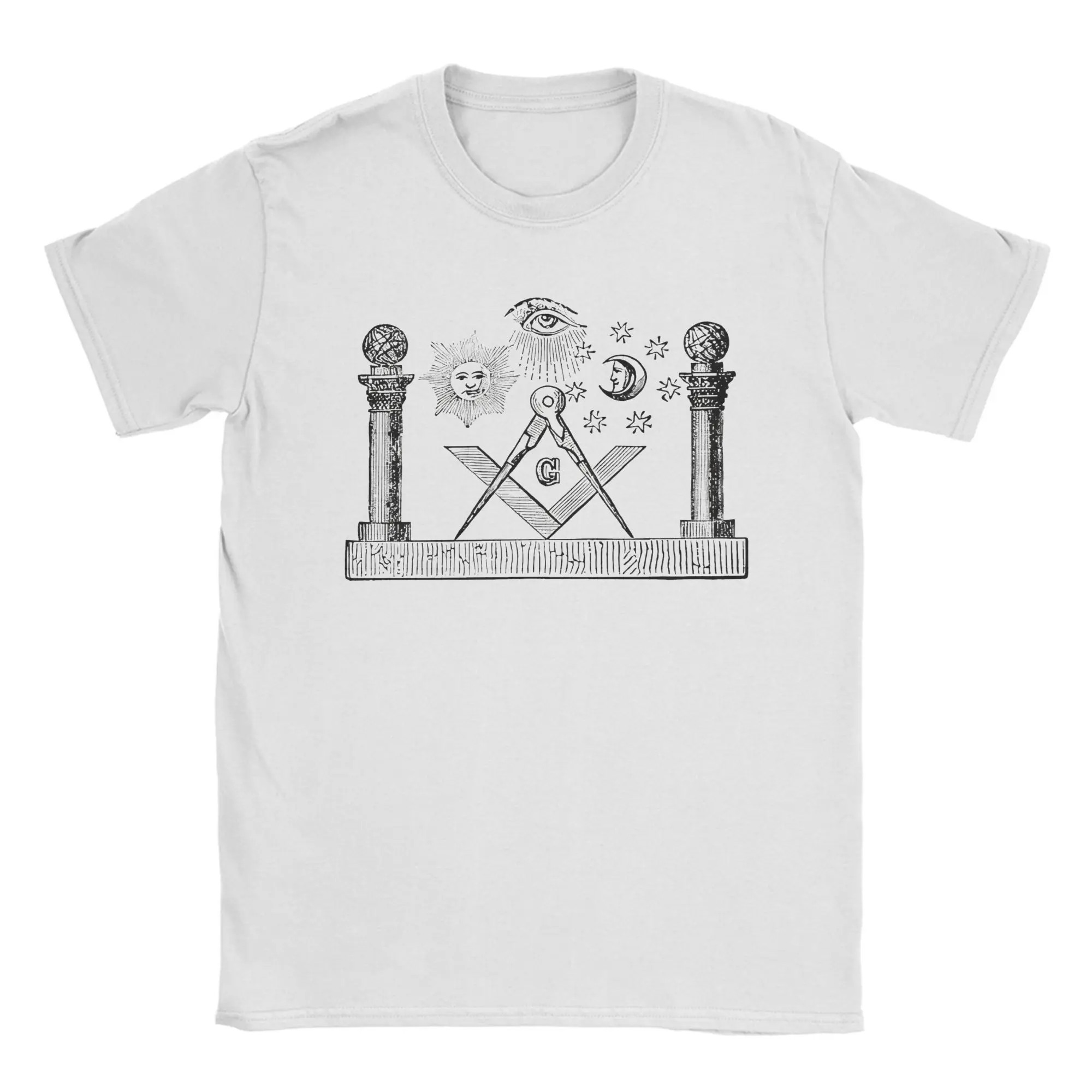 Funny Symbols Of Masonry Freemasonry T Shirt Unisex Cotton Short Sleeve Freemason Gold Square Compass Crewneck Summer Top Tee