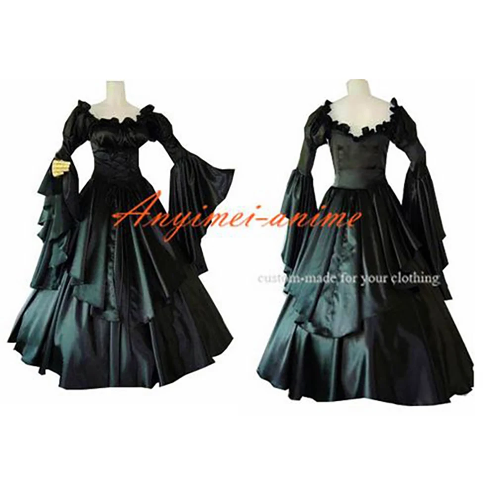 fondcosplay Gothic Lolita Punk Medieval Gown Ball Long Evening black satin Dress Cosplay Costume CD/TV[CK1170]