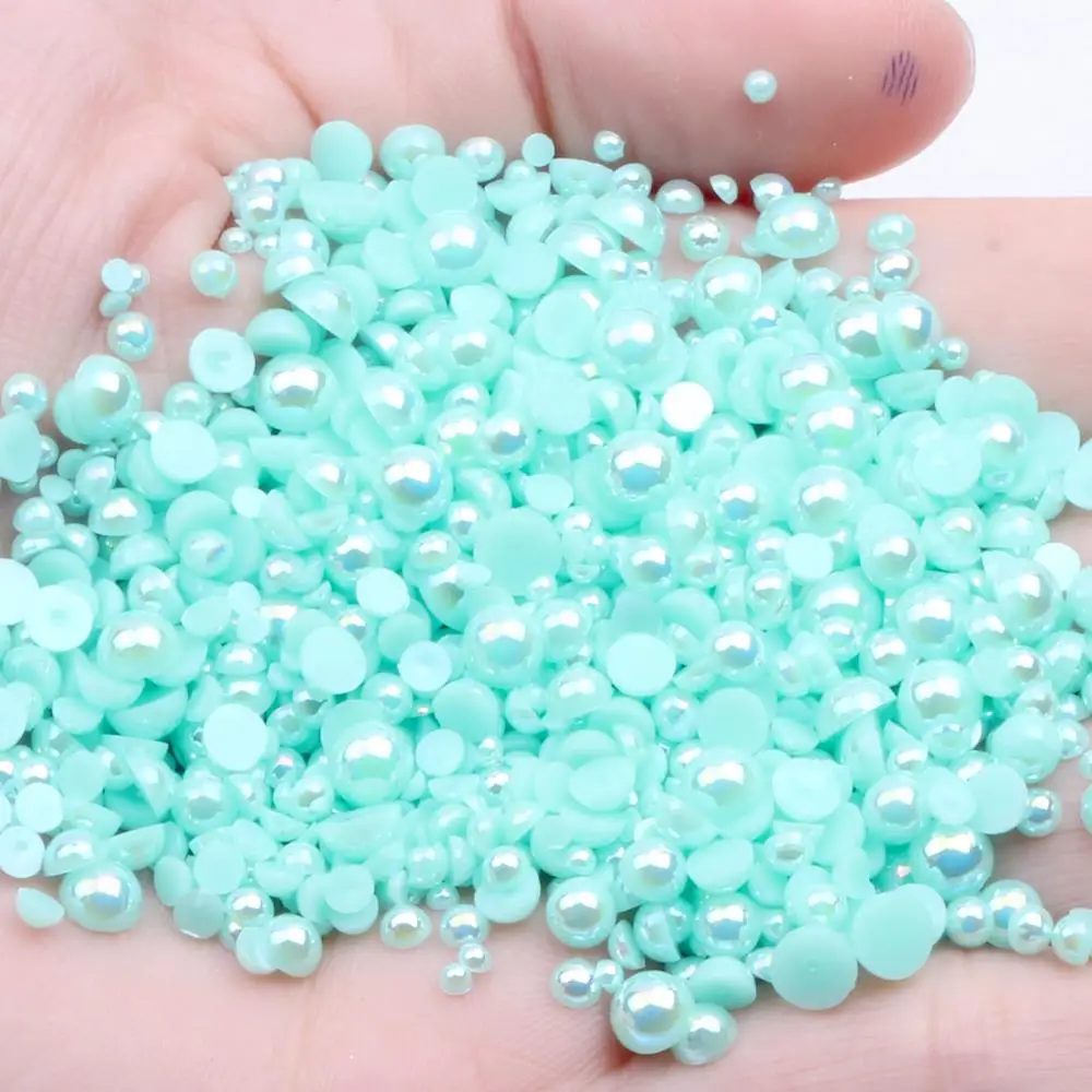 

Lake Green AB 1.5-12mm Half Round ABS Resin Pearls Flatback Non Hotfix Glue On Beads For Crafts Scrapbooking Decorations