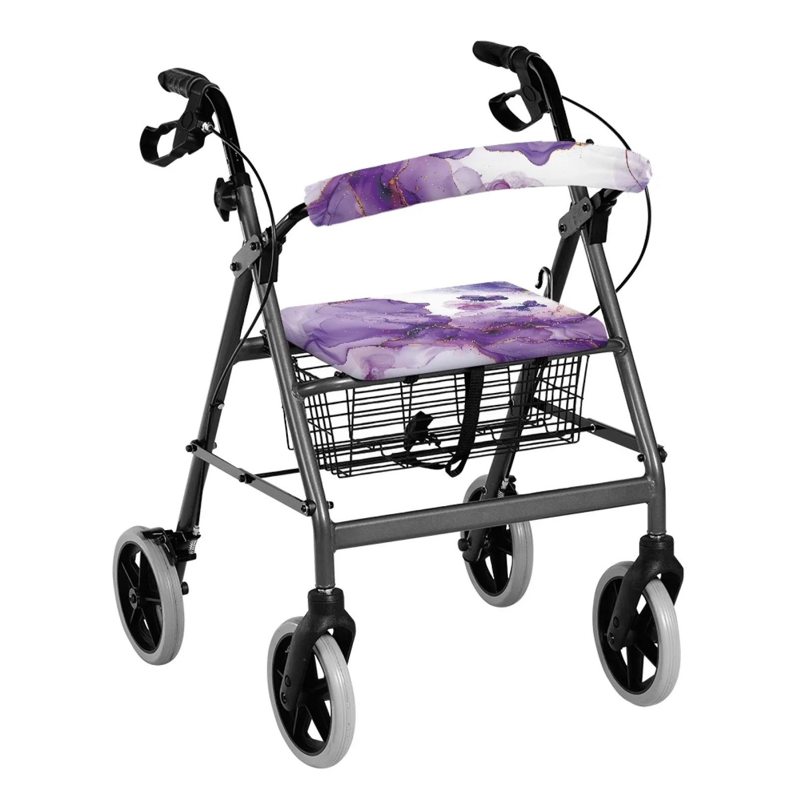 Coloranimal Purple Ink Marble 2PCS Rollator Walker Seat Cover, Adjustable Seat Back Cover for Elderly Indoor Outdoor Park Use