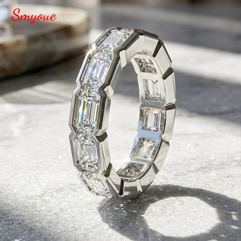 

Кольца Smyoue D Vvs1 с муассанитом изумрудной огранки 3*5 мм для женщин, обручальные кольца-браслеты, свадебные украшения, чистое серебро S925, подарок