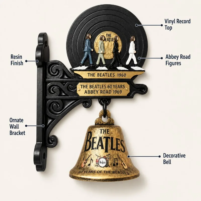 The Beatles Abbey Road Wall Hanging Bell Retro Vinyl Record Rock Band Wall Decor Bell Vintage Metal Collectible Ornament Gift