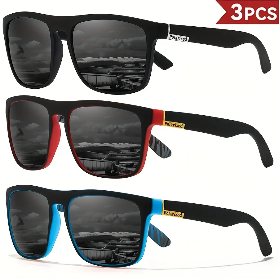 1-4PCS Heren Klassiek Vierkant Gepolariseerde Sportzonnebril Lichtgewicht PC-frame UV400 voor Rijden Vissen Fietsen Unisex Duurzaamheid