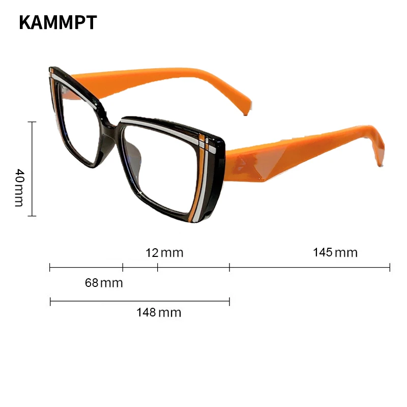 KAMMPT Vintage Cat Eye Glasses Women 2024 New Fashion Multicolor Rim Eyewear Trendy Stylish Design Non-prescription Eyeglasses