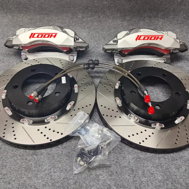 ICOOH Customize Silver 6 Pot Brake Caliper Kits with Drilled and Slotted Disc Rotor for PEUGEOT 308CC 206 207 306 307