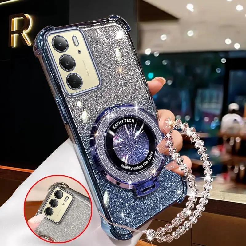 C75 Plating stand lanyard Phone Case For Realme C65 C63 C61 C71 C63 C67 C55 C53 C51 C51S Cover