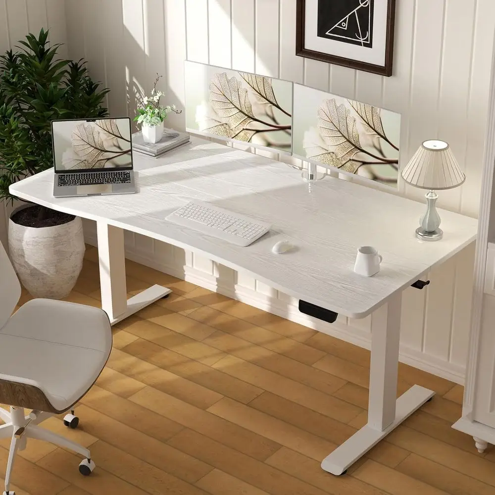 28 Height-Adjustable White Electric Desk, 55 for Sit-Stand Work, Study, Gaming