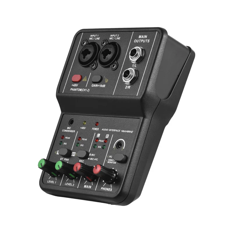 Audio Interface Professional Recording Sound Card 16bit/48kHz Mini USB Audio Interface Sound Card 2-In & 2-Out