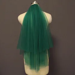 Customized Green Tulle 2T Short Blusher Wedding Veil Veil Simple 2 Layers Green Bridal Veil with Comb Voile de Mariee