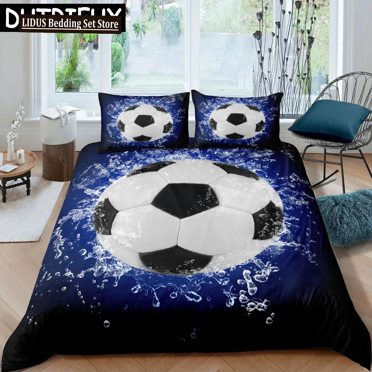 

Soccer Duvet Cover Set King Queen Full Size Football Pattern Polyester Comforter Cover For Boys Teens Soccer Lover Bedding Set