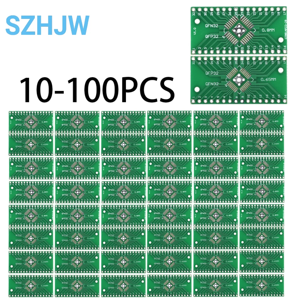10-100PCS QFN32 QFP32 para DIP32 Placa Adaptador 0.8mm / 0.65mm Pitch SMD para DIP Breakout PCB para IC Prototipagem e Teste