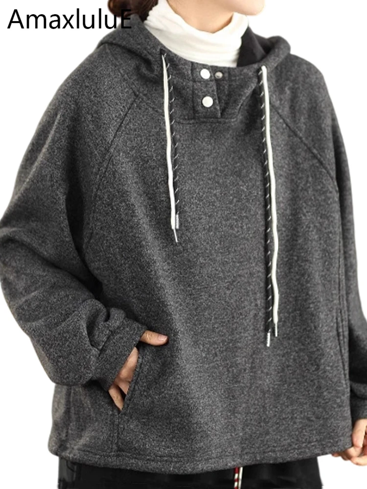 

Amax LuluE 2025, зимняя винтажная однотонная меховая одежда с капюшоном, женские классические теплые толстовки, женские модные утепленные толстовки для отдыха