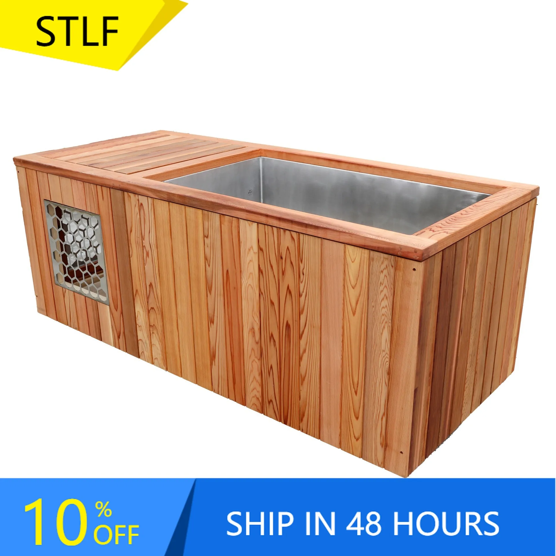 

STLFCold Plunge Ice Bucket Square Wooden Stand Hot Cold Bath Tub Stainless Steel Inner Tank Red Cedar Foam-Pool Type Accessories