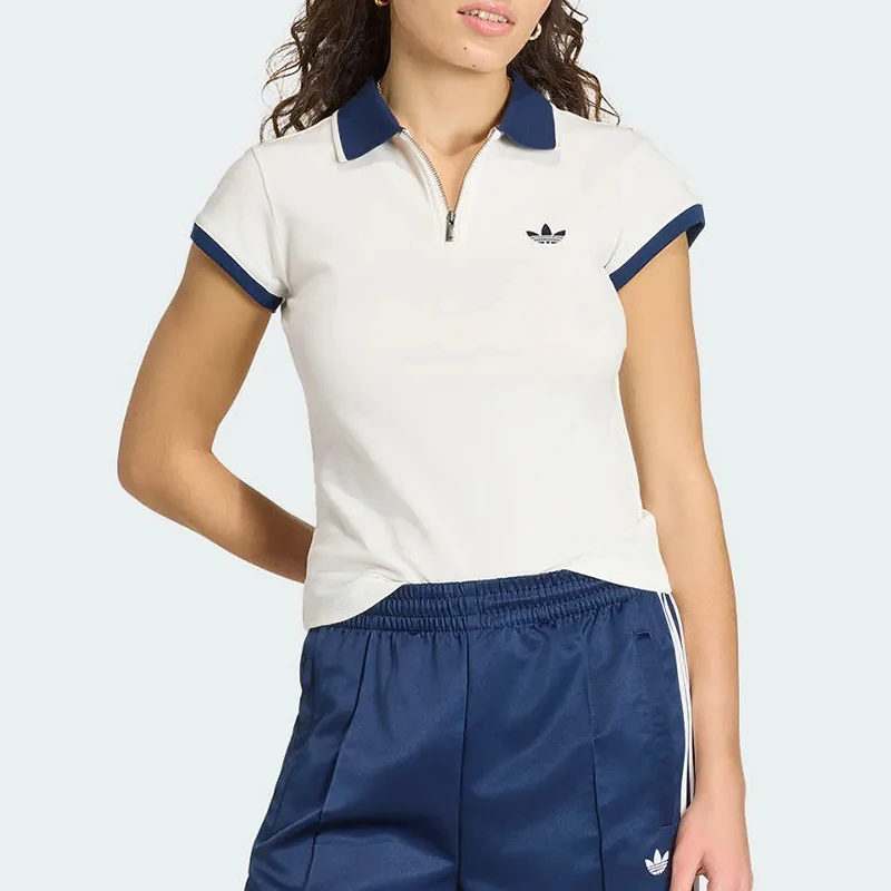 Adidas genuine clover new women's white and blue short sleeved polo shirt KS7357