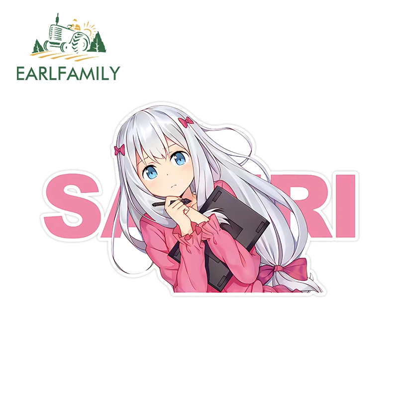 EARLFAMILY 13cm × 7.9cm Sagiri Chibi Car Stickers Eye-catching Cartoon Motorcycle Decals Creative Sunscreen Vinyl Car Wrap