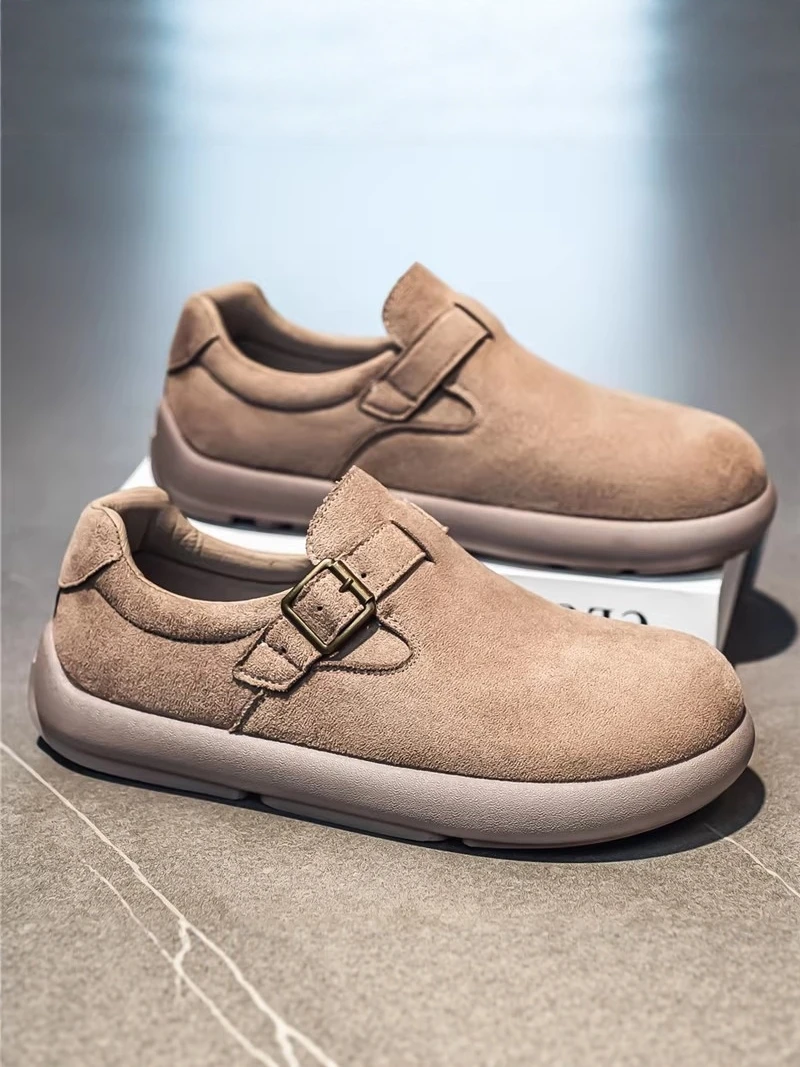 Men's Soft-Soled Slip-On Loafers Versatile Retro Big Head Mules Trendy Shoes Casual Comfortable Breathable PU