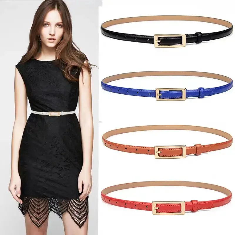 

Skinny Reversible Genuine Leather Belt for Women Jeans Dress Thin Waist Belts for Ladies with Gold