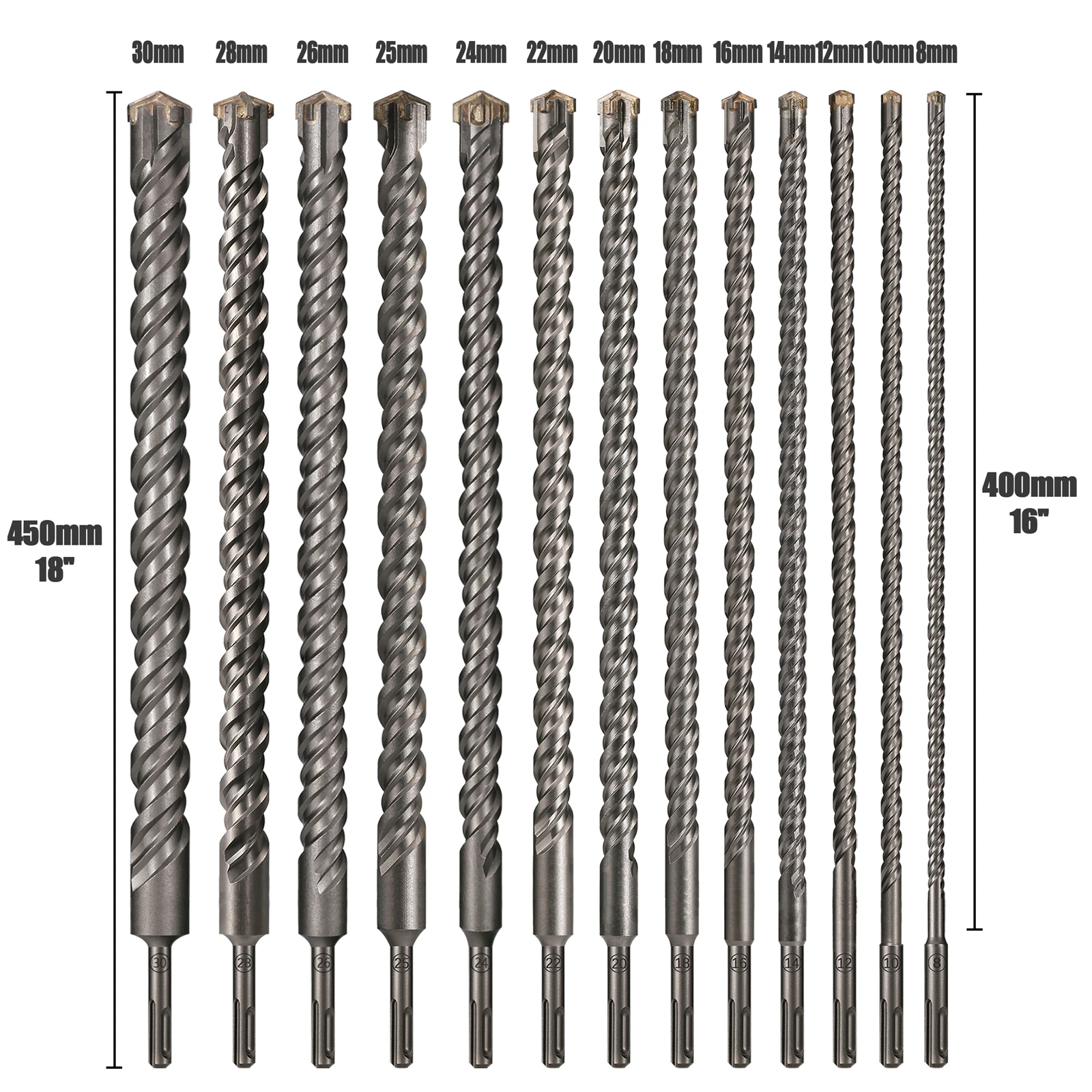 8-30mm Masonry SDS PlUS Bit 450mm Length Cross Cutter Head Double Auger Hammer Wall Brick Block Concrete Electric Hammer Bit