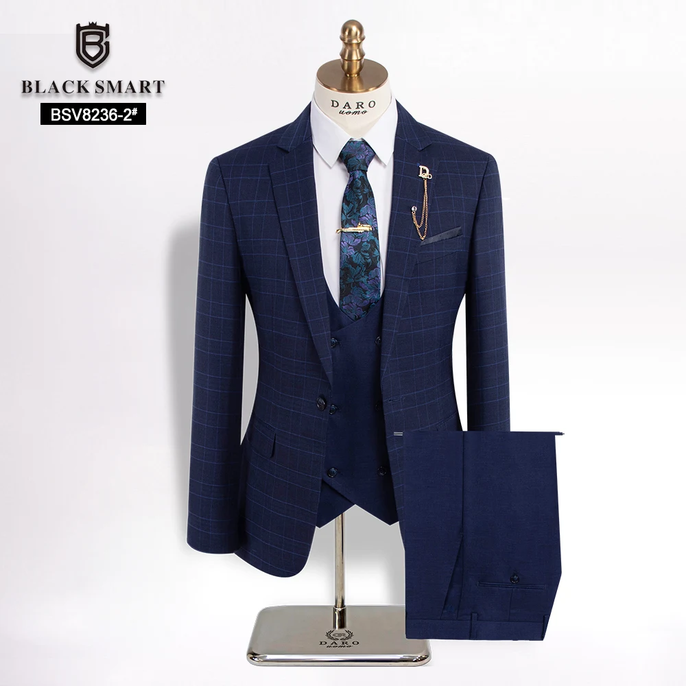 Traje de negocios Formal para hombre, conjunto de 3 piezas, chaqueta, chaleco y pantalones, a cuadros, para novio, V8236